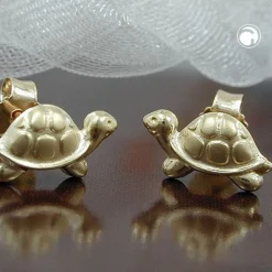 Ohrringe Ohrstecker Schildkröte klein & fein 9Kt 375 Gelbgold Ohrschmuck Kinder