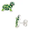 Ohrringe Stecker Ohrstecker Schildkröte grün lackiert 925 Silber, Kinder