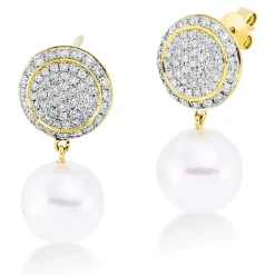 Ohrschmuck aus 750 Gelbgold 2 Südsee-Perlen 10mm weiß 116 Brillanten 0,7ct W-SI