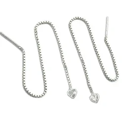Ohrschmuck Durchzieher Hänger Herz mit Zirkonia 925 Silber Damen