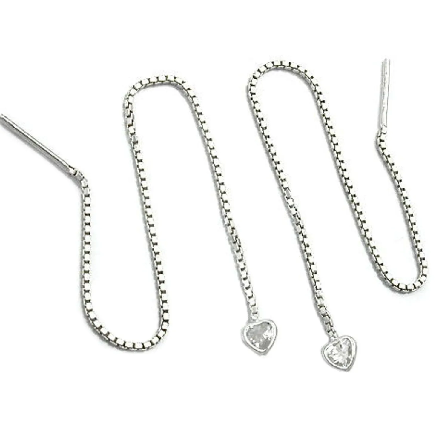 Ohrschmuck Durchzieher Hänger Herz mit Zirkonia 925 Silber Damen
