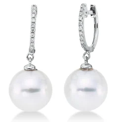 Ohrschmuck Ohrhänger aus 750 Weißgold 2 Südsee-Perlen 9,5mm weiß mit Brillanten