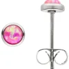 Ohrstecker aus Edelstahl mit 2 synthetischen Opalen rosa Ø5mm Ohrschmuck Damen