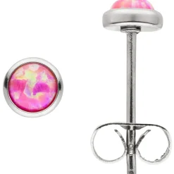 Ohrstecker aus Edelstahl mit 2 synthetischen Opalen rosa Ø5mm Ohrschmuck Damen