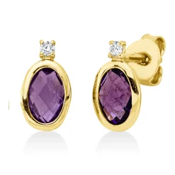 Ohrstecker aus 750 Gelbgold 2 Amethyste 0,91ct lila 2 Brillanten 0,03ct TW-SI 9x5mm
