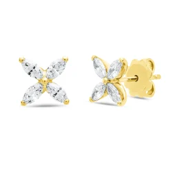 Ohrstecker aus 750 Gelbgold 8 Diamanten Navette-Schliff 0,95ct F-SI 8,1x8,1mm