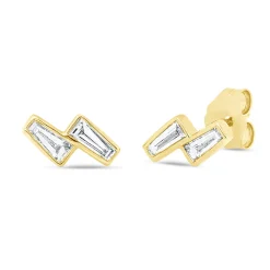 Ohrstecker aus 750 Gelbgold 4 Diamanten Trapez-Schliff 0,31ct TW-SI 4,7x9,1mm