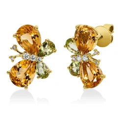 Ohrstecker aus 750 Gelbgold 8 Peridote 7,9ct grün 10 Brillanten 0,17ct TW-SI