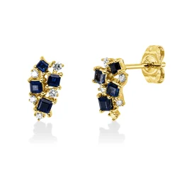 Ohrstecker aus 585 Gelbgold 8 Saphire 0,57ct blau 10 Brillanten 0,12ct W-SI/PI