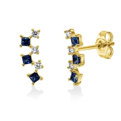 Ohrstecker aus 585 Gelbgold 6 Saphire 0,36ct blau 6 Brillanten 0,13ct W-SI/PI