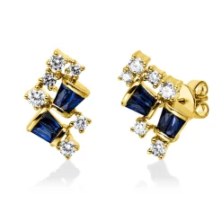 Ohrstecker aus 585 Gelbgold 8 Saphire 0,69ct blau 12 Diamanten 0,53ct W-SI/PI
