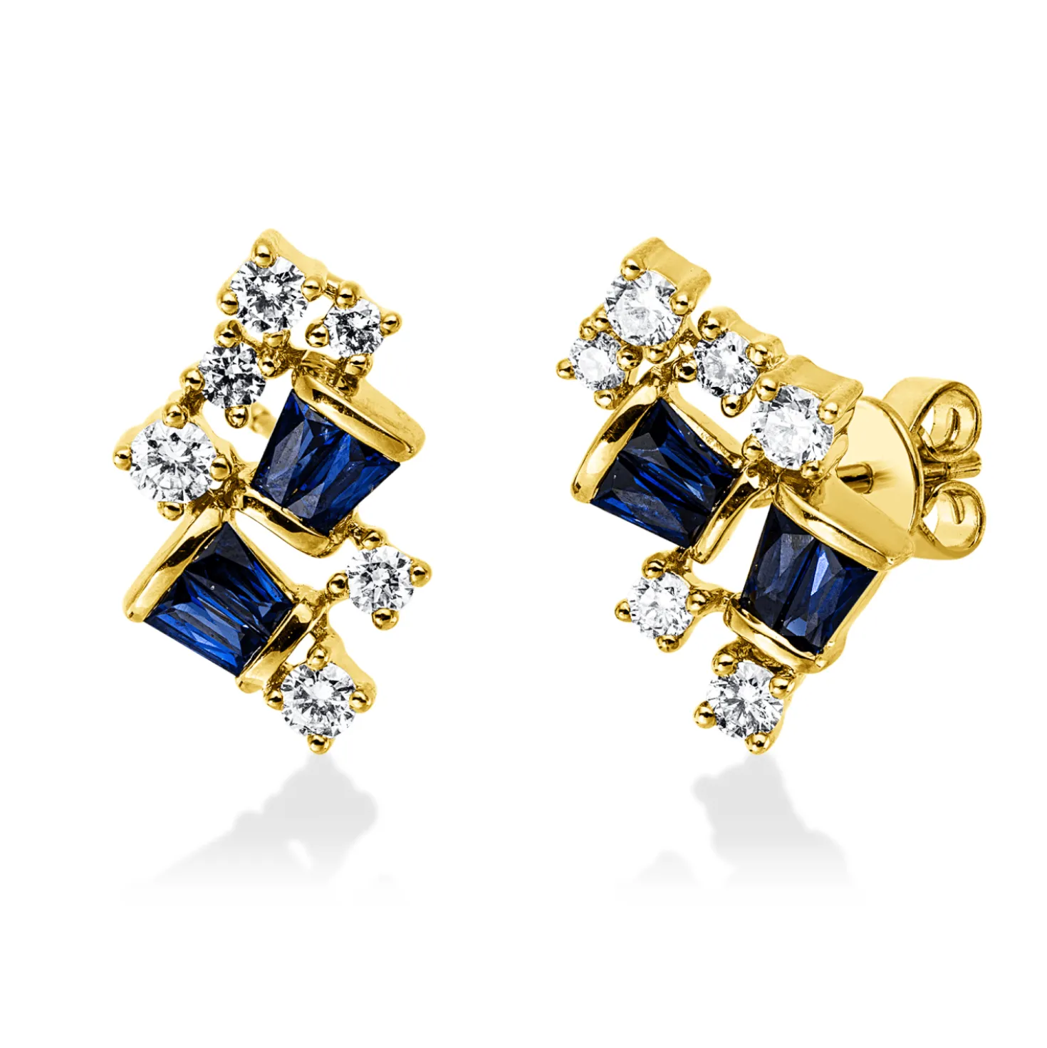 Ohrstecker aus 585 Gelbgold 8 Saphire 0,69ct blau 12 Diamanten 0,53ct W-SI/PI