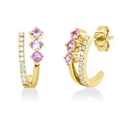 Ohrstecker aus 585 Gelbgold 6 Saphire 0,62ct pink 22 Brillanten 0,16ct W-SI/PI