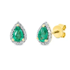 Ohrstecker aus 750 Gelbgold 2 Smaragde 0,62ct grün 36 Brillanten 0,12ct TW-SI