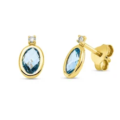 Ohrstecker aus 750 Gelbgold 2 Topase 0,88ct blau 2 Brillanten 0,03ct TW-SI 9,1x5mm
