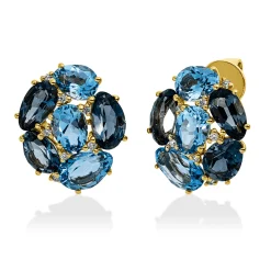 Ohrstecker aus 750 Gelbgold 12 Topase 8,8ct London Blue 14 Brillanten 0,11ct TW-SI