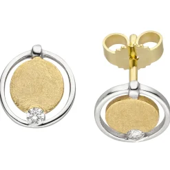 Ohrstecker aus 585 Gold Gelbgold bicolor eismatt mit 2 Brillanten 0,06 ct.