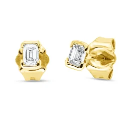 Ohrstecker aus 750 Gold Gelbgold 2 Diamanten Smaragd-Schliff 0,22ct TW-SI