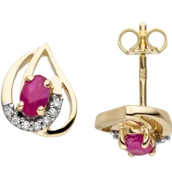 Ohrstecker aus 333 Gold Gelbgold mit Rubin rot & 14 Zirkonia Ohrringe Ohrschmuck