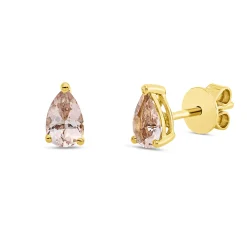 Ohrstecker aus 750 Gold Gelbgold 2 Morganite 0,62ct rosa 6,6x4mm 3er-Krappe