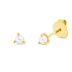 Ohrstecker aus 750 Gold Gelbgold 2 Süßwasser-Perlen 3mm weiß 3,5x4mm 3er-Krappe