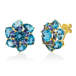 Ohrstecker aus 750 Gold Gelbgold 24 Tansanite 15,4ct blau 19,8x17,8mm