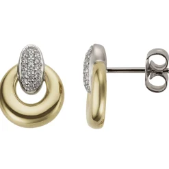 Ohrstecker aus 585 Gold Gelbgold & Weißgold mit 32 Diamanten 0.14Ct