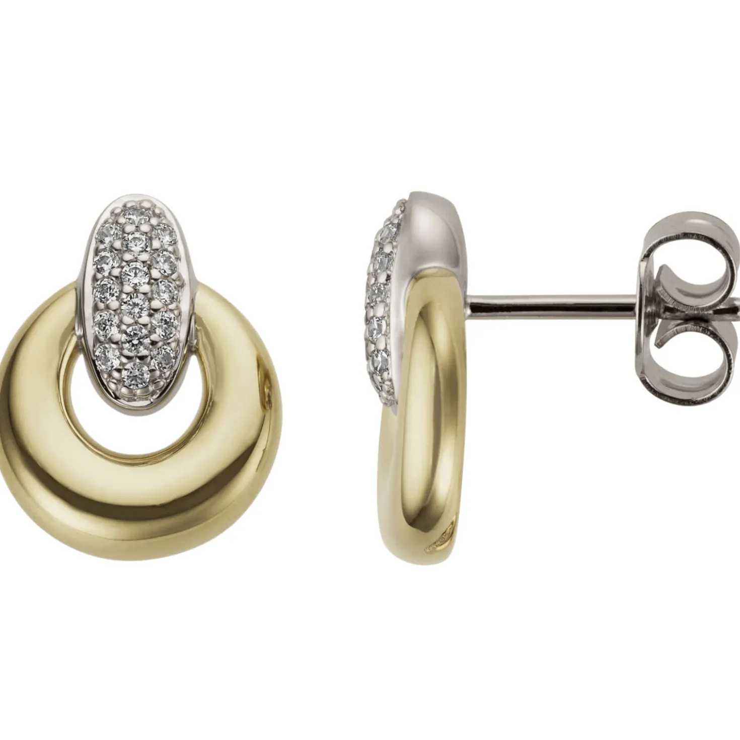 Ohrstecker aus 585 Gold Gelbgold & Weißgold mit 32 Diamanten 0.14Ct