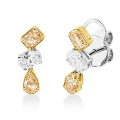 Ohrstecker aus 750 Gold gelb/weiß 6 Diamanten 1,18ct gelb-VSI 13,5x4,9mm