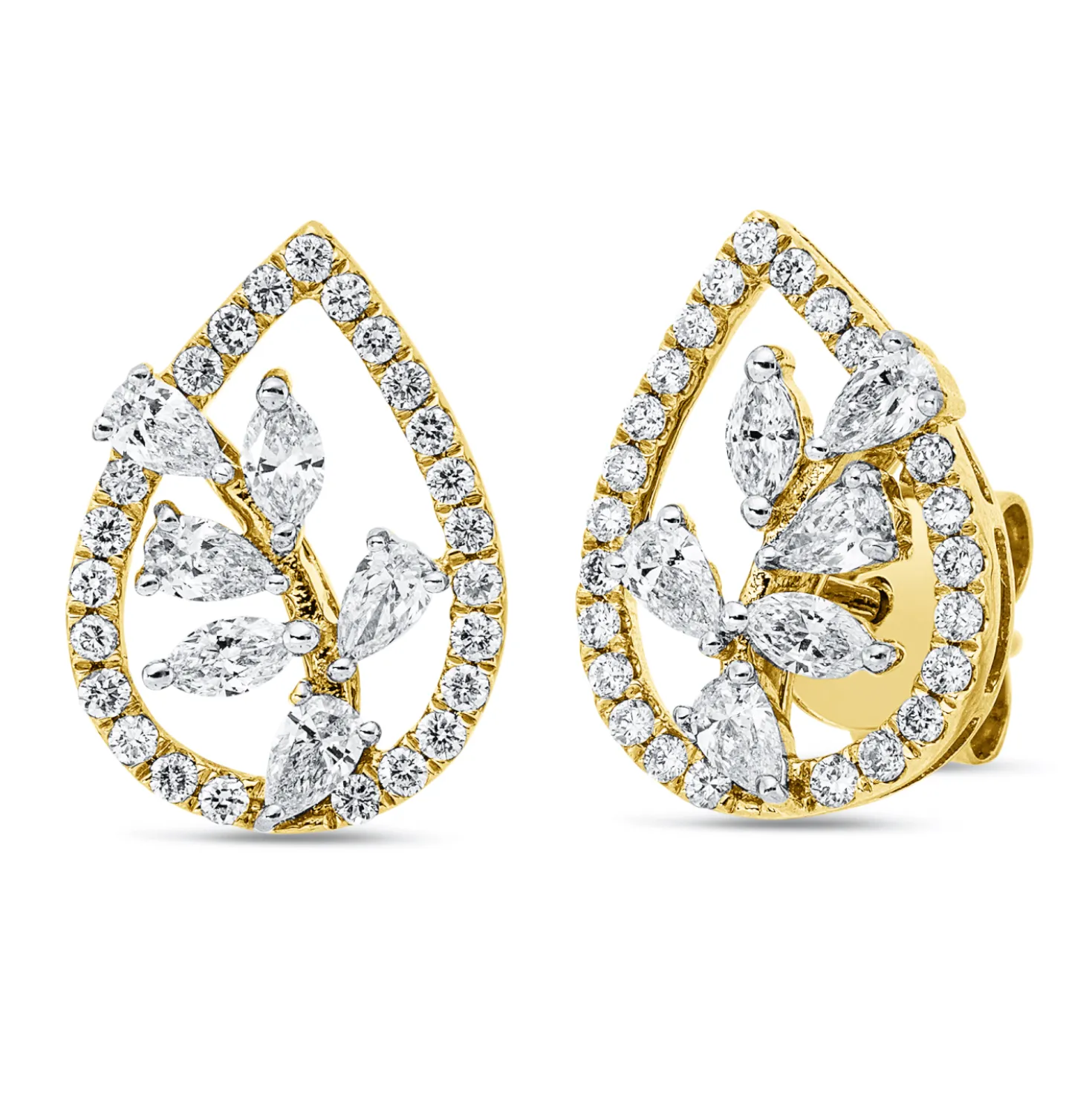 Ohrstecker aus 750 Gold gelb/weiß 60 Diamanten 0,68ct 13x9,6mm
