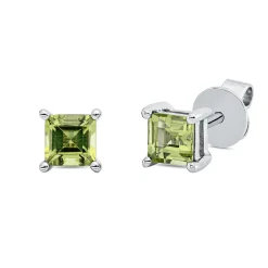 Ohrstecker aus 750 Gold Weißgold 2 Peridote 0,75ct grün 4,8x4,8mm 4er-Krappe