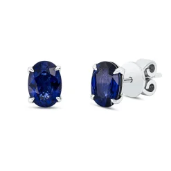 Ohrstecker aus 750 Gold Weißgold 2 Saphire 2,1ct blau 7x5mm 4er-Krappe