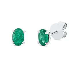 Ohrstecker aus 750 Gold Weißgold 2 Smaragde 0,87ct grün 6x4,5mm 4er-Krappe