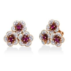 Ohrstecker aus 750 Gold weiß/rot 96 Rubine 1,13ct rot 90 Brillanten 0,54ct TW-VSI