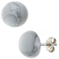 Ohrstecker aus Howlith Halbkugel 10mm 925 Silber, weiß-grau rund Ohrschmuck