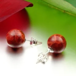 Ohrstecker aus Koralle Schaumkoralle Ø10mm 925 Silber Ohrschmuck Kugel rot-braun