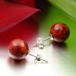 Ohrstecker aus Koralle Schaumkoralle Ø12mm 925 Silber Ohrschmuck Kugel rot-braun