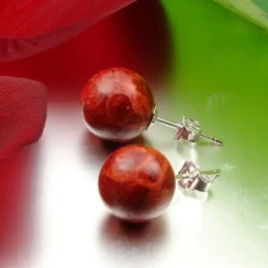 Ohrstecker aus Koralle Schaumkoralle Ø12mm 925 Silber Ohrschmuck Kugel rot-braun