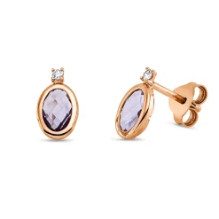 Ohrstecker aus 750 Rotgold 2 Amethyste 0,93ct pink 2 Brillanten 0,03ct TW-SI 9x5mm