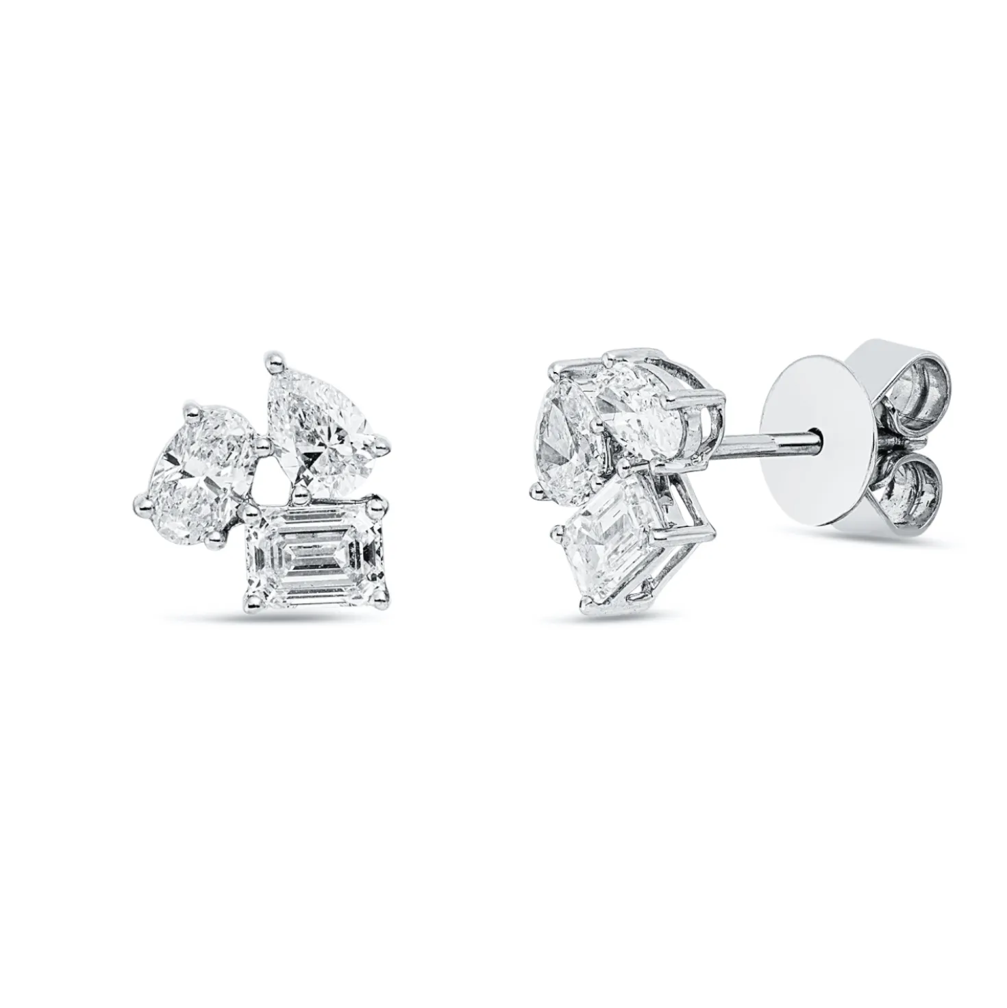 Ohrstecker aus 750 Weißgold 6 Diamanten Fanatsy-Schliff 1,38ct F-FVSI 8,8x8,3mm