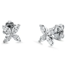 Ohrstecker aus 750 Weißgold 8 Diamanten Navette-Schliff 0,88ct F-SI 8,1x8,1mm