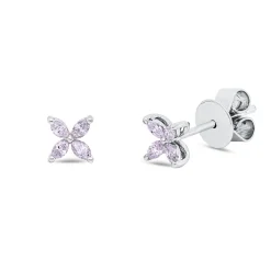 Ohrstecker aus 750 Weißgold 8 Diamanten Navette-Schliff 0,24ct pink 4,7x4,7mm