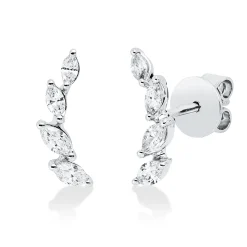 Ohrstecker aus 750 Weißgold 8 Diamanten Navette-Schliff 0,46ct TW-PI 13,7x4,7mm