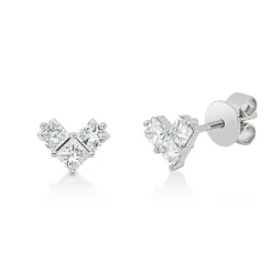 Ohrstecker aus 750 Weißgold 6 Diamanten Prinzess-Schliff 0,68ct TW-SI 5,5x6,9mm