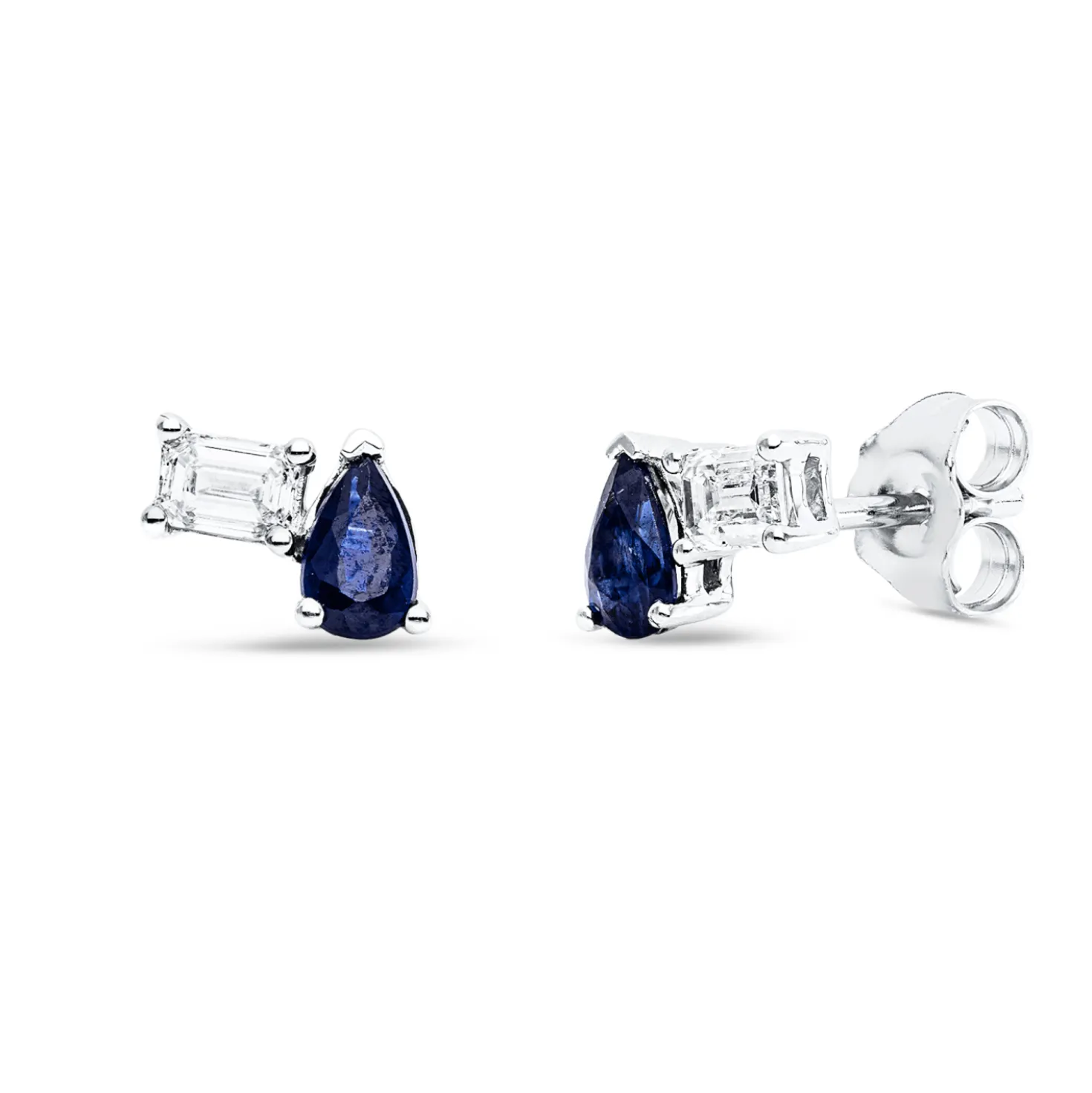 Ohrstecker aus 750 Weißgold 2 Saphire 0,5ct blau mit Diamanten 5,5x7,7mm