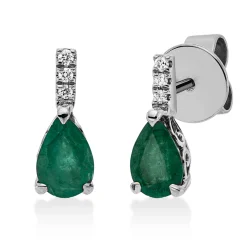 Ohrstecker aus 750 Weißgold 2 Smaragde 0,78ct grün 6 Brillanten 0,03ct TW-SI