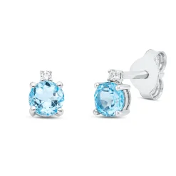 Ohrstecker aus 750 Weißgold 2 Topase 0,63ct blau 2 Brillanten 0,02ct TW-SI 5,3x4mm