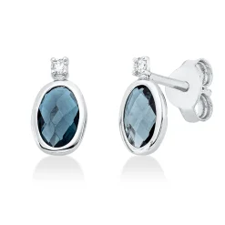 Ohrstecker aus 750 Weißgold 2 Topase 1,02ct London Blue 2 Brillanten 0,03ct TW-SI