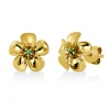 Ohrstecker Blume aus 750 Gelbgold 2 Tsavorithe 0,04ct grün 10,3x10,3mm mattiert