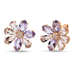 Ohrstecker Blume aus 750 Rotgold 14 Amethyste 8,3ct pink 14 Brillanten 0,08ct TW-SI